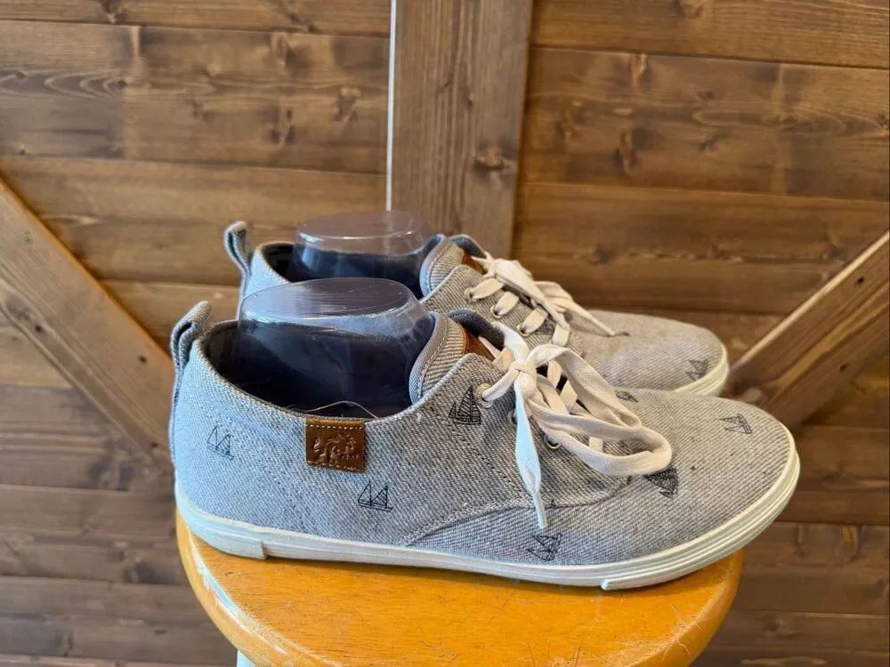 Vlado Gray Sailboat Print Canvas Sneakers Men’s Size 10 Casual Lace-Up Shoes